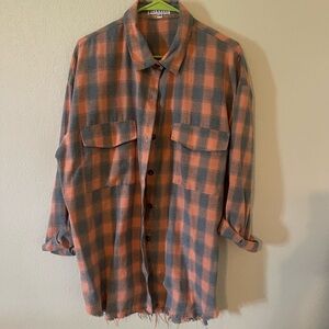 Women's Plaid Button Down Shirt in Orange and Gray